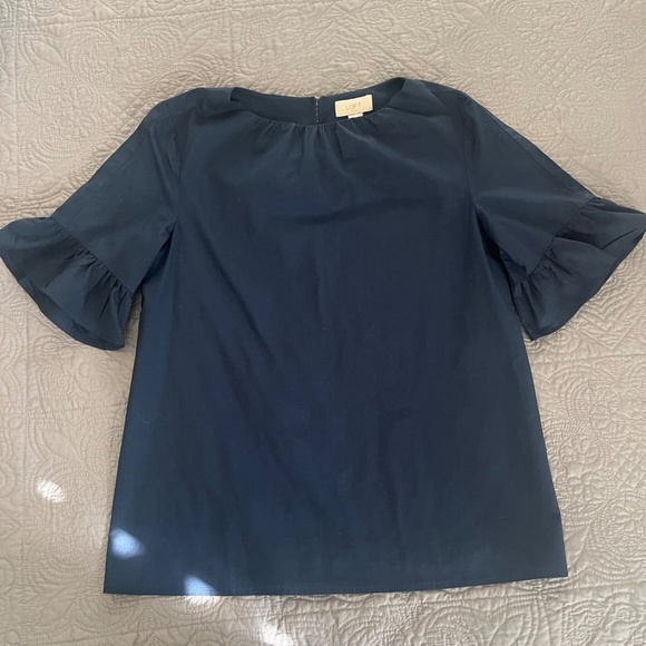 Loft Outlet Ruffle Short Sleeve Blouse Navy Size S - Picture 3 of 7